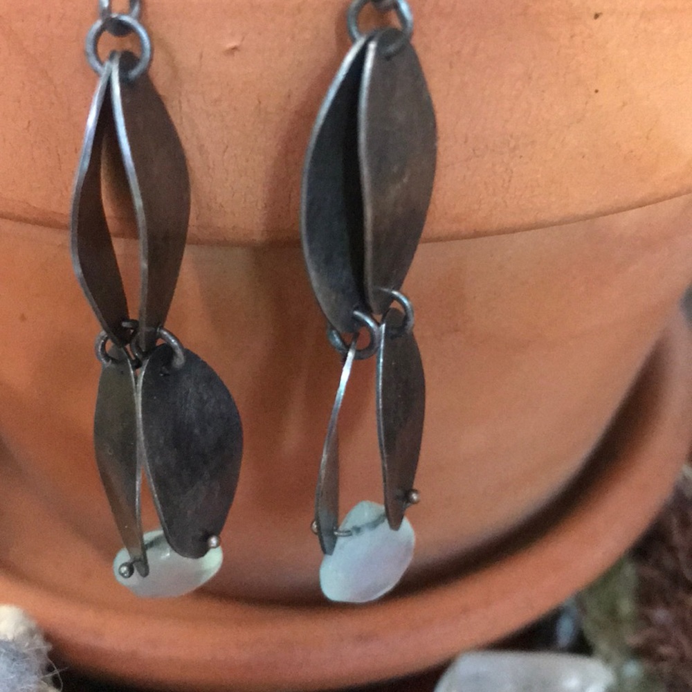 Silver and blue drop earrings